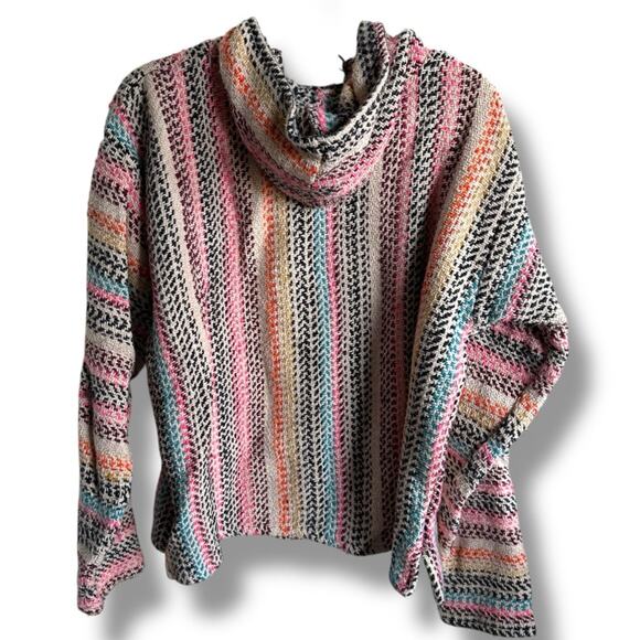 Tan and Pink Striped Sweatshirt Baja Style Mexican Poncho Hoodie Drug Rug‎ - Picture 4 of 5